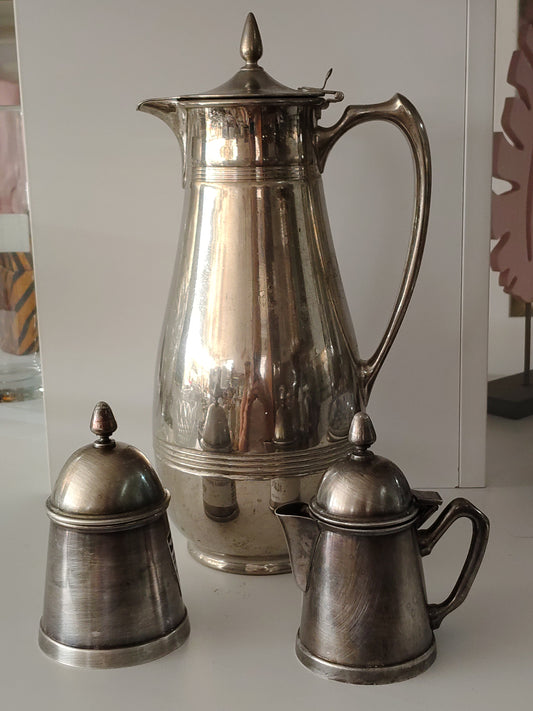 Gruppo Vecchia Caffettiera Lettiera E Zuccheriera R. In Silver /termos 3pz