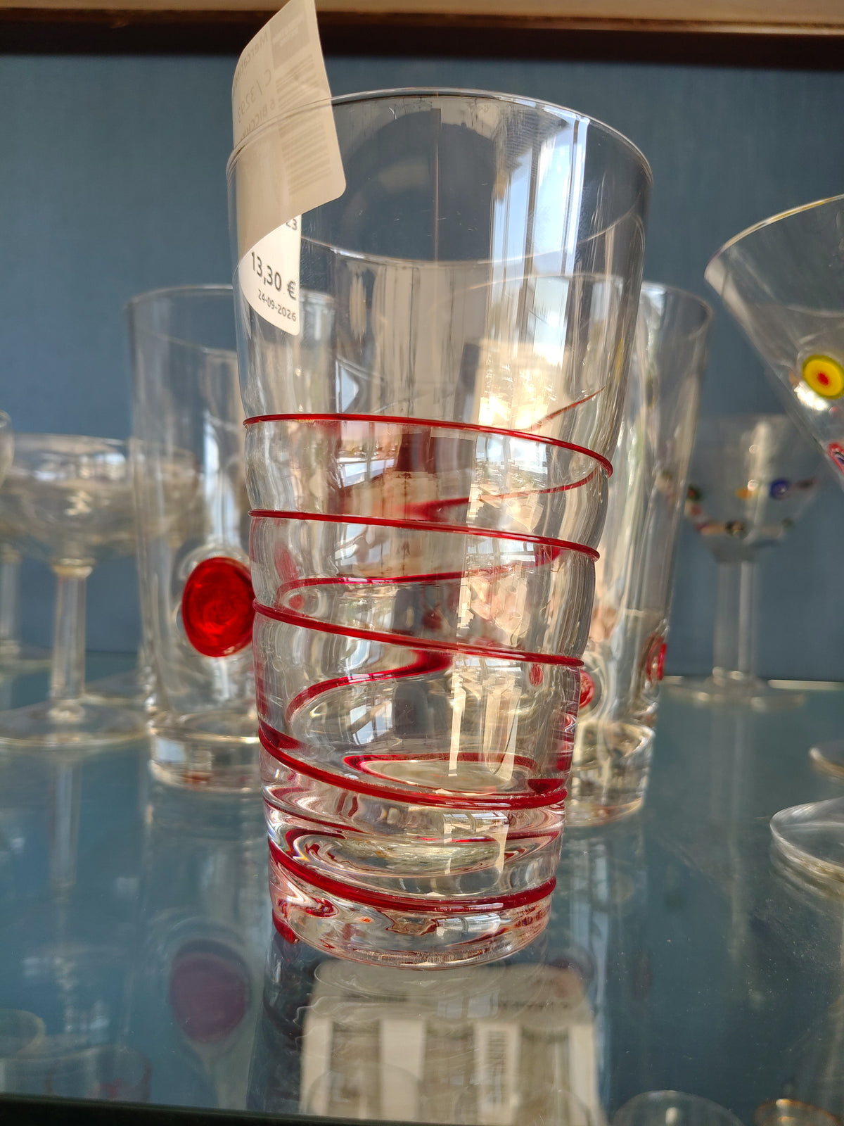 6 Bicchieri Con Decori Rossi