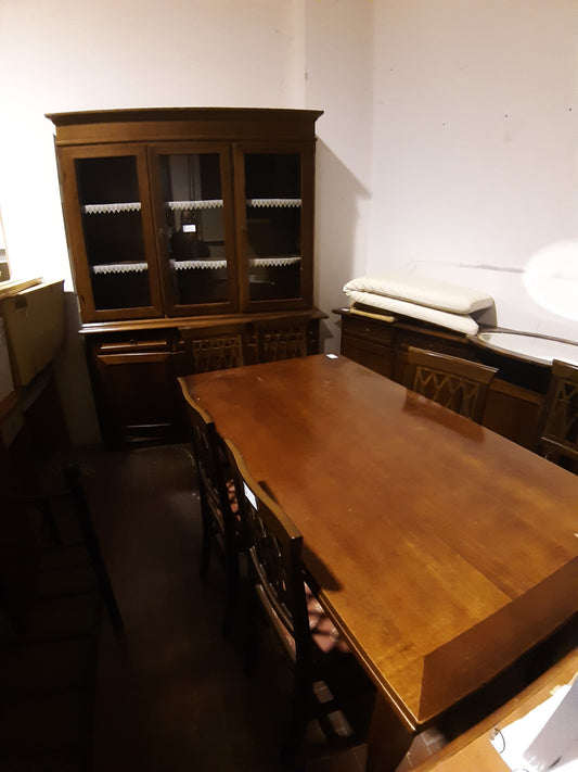 Camera Da Pranzo Arte Povera Completa Di Tavolo+sedie, Vetrina E Madia