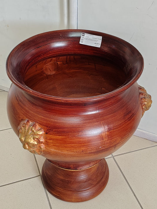 Cachepot Terracotta Smaltata Decoro Teste Leone Dorate R.