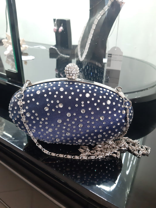 Borsetta Con Strass Beige/blu Con Tracolla
