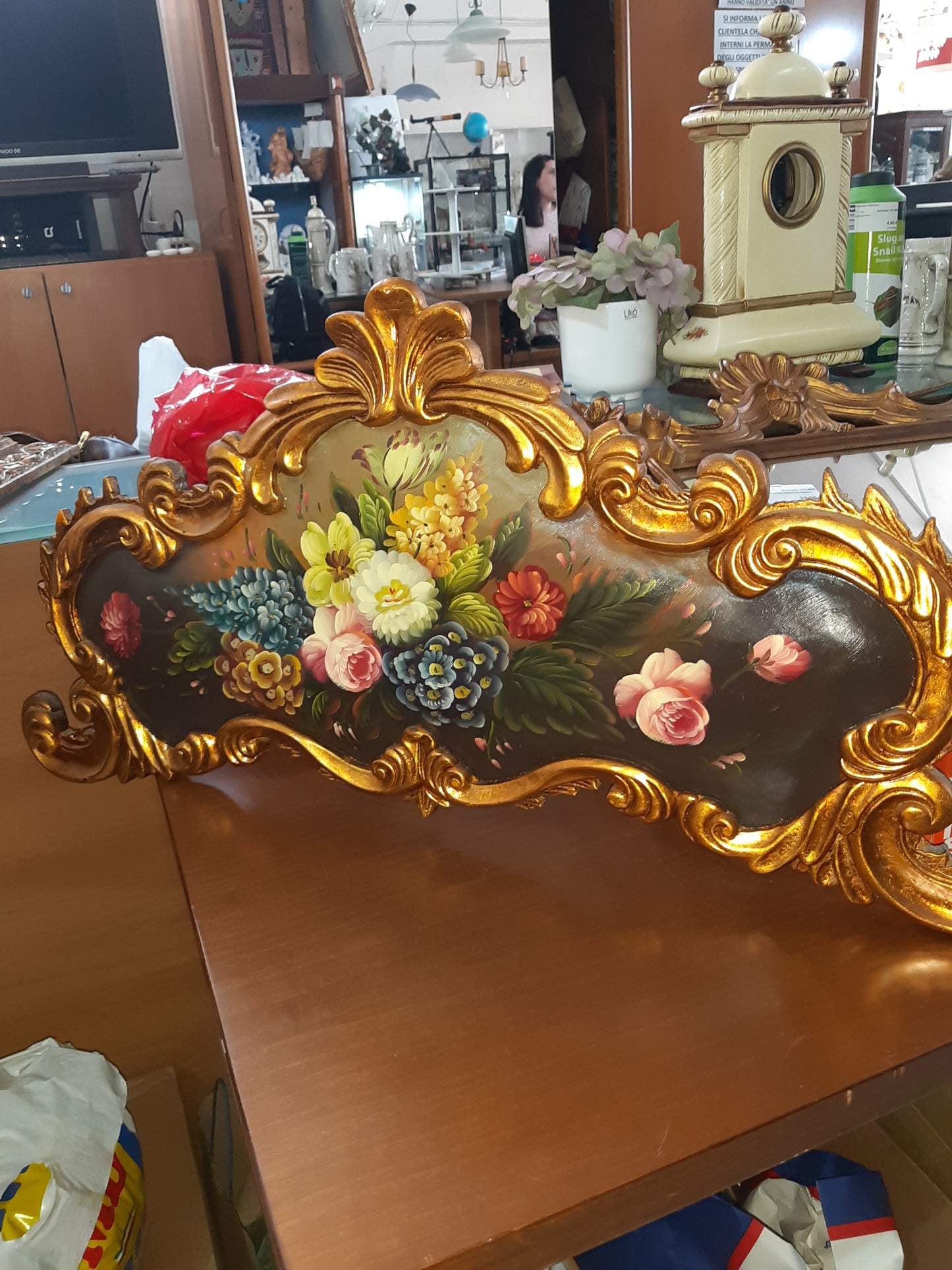 Fregio Sopraporta Cornice Dorata Soggetto Dipinto Floreale