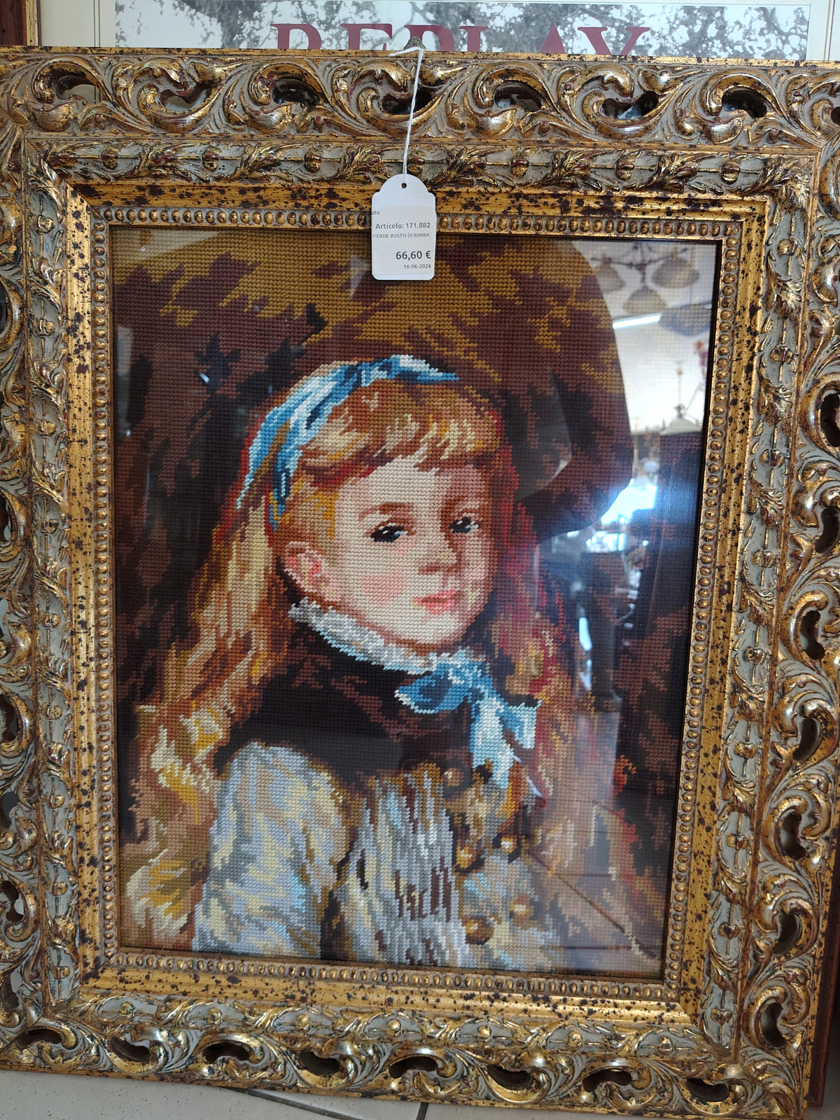 Quadro Cornice Verde Busto Di Bimba/bimbo