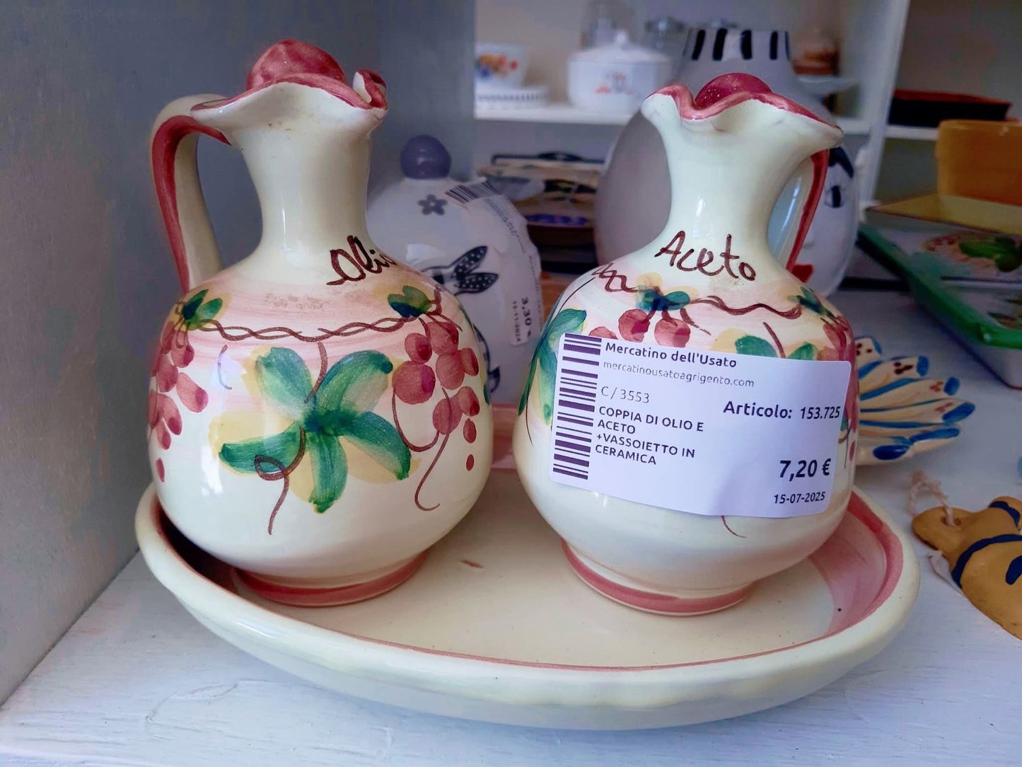 Coppia Di Olio E Aceto +vassoietto In Ceramica