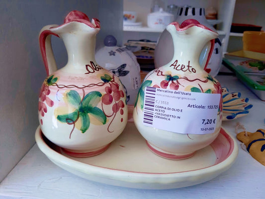 Coppia Di Olio E Aceto +vassoietto In Ceramica