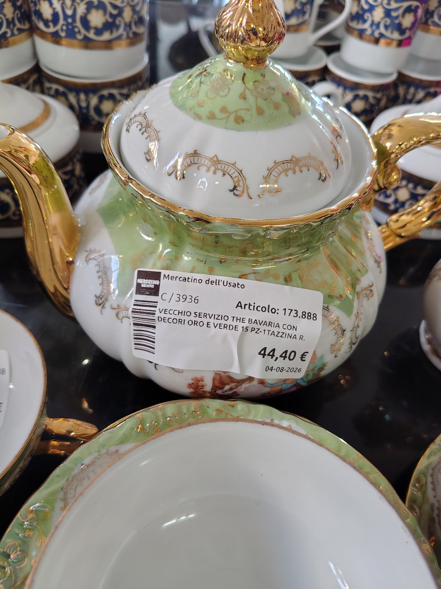 Vecchio Servizio The Bavaria Con Decori Oro E Verde 15 Pz-1tazzina R.
