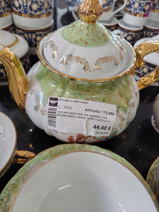 Vecchio Servizio The Bavaria Con Decori Oro E Verde 15 Pz-1tazzina R.