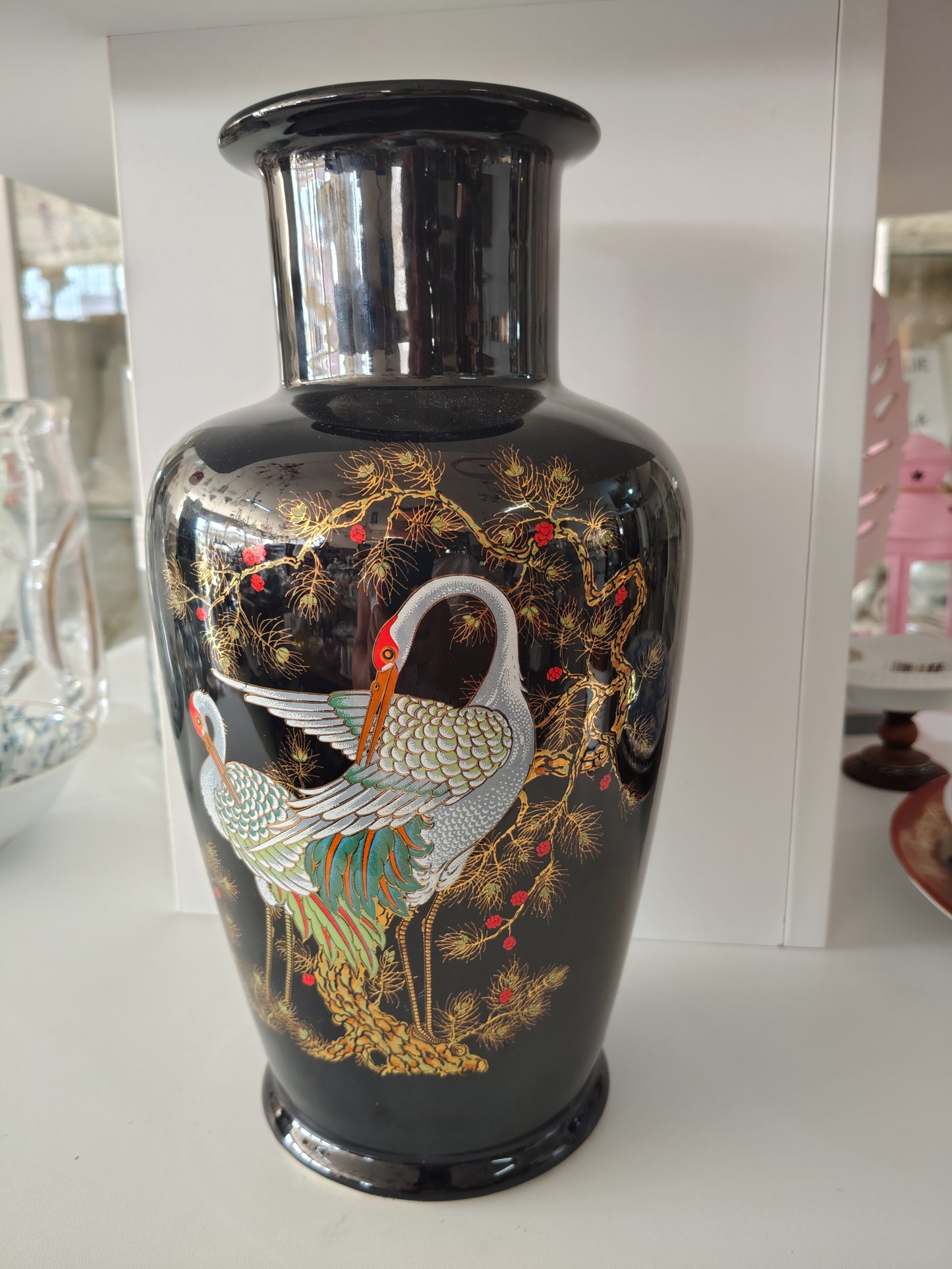 Vaso Da Fiori Nero Con Cigni