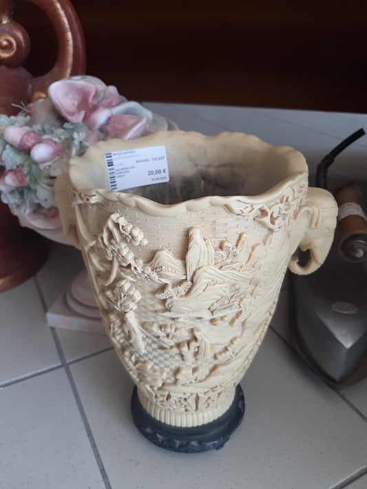 Vaso Resina Con Intarsi Base Legno R