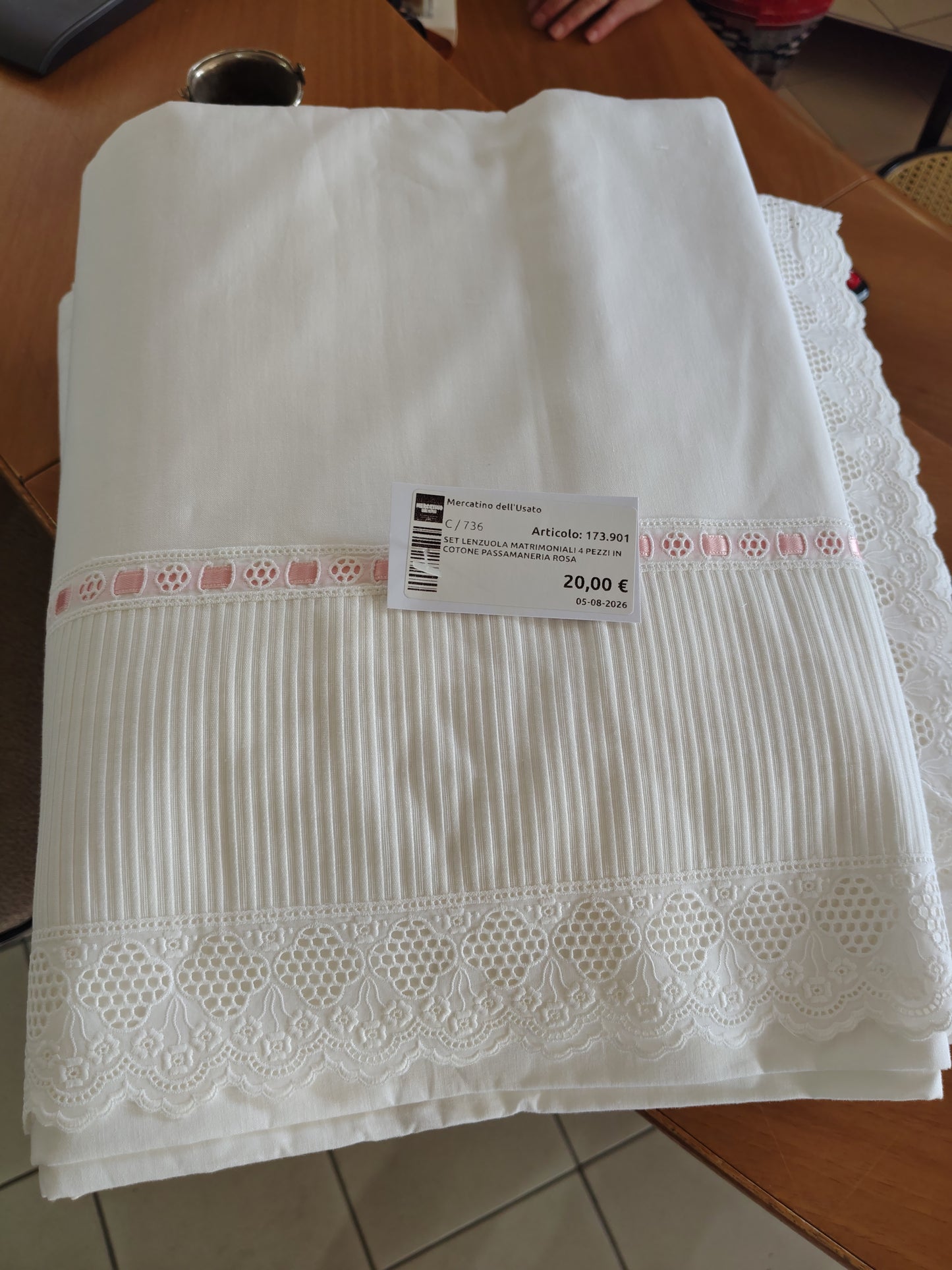 Set Lenzuola Matrimoniali 4 Pezzi In Cotone Passamaneria Rosa