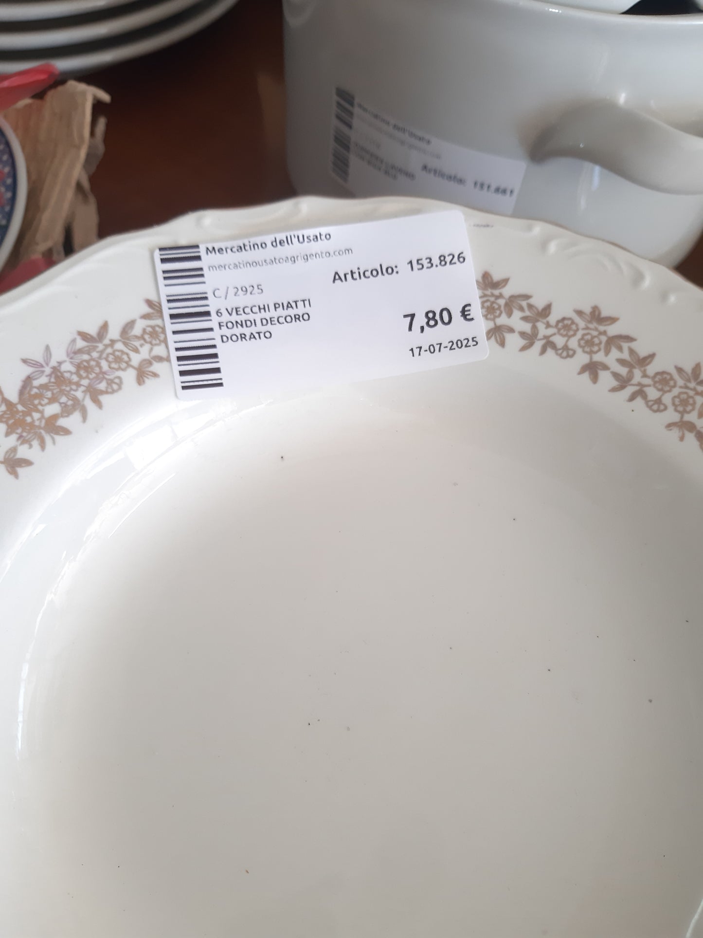 6 Vecchi Piatti Fondi Decoro Dorato