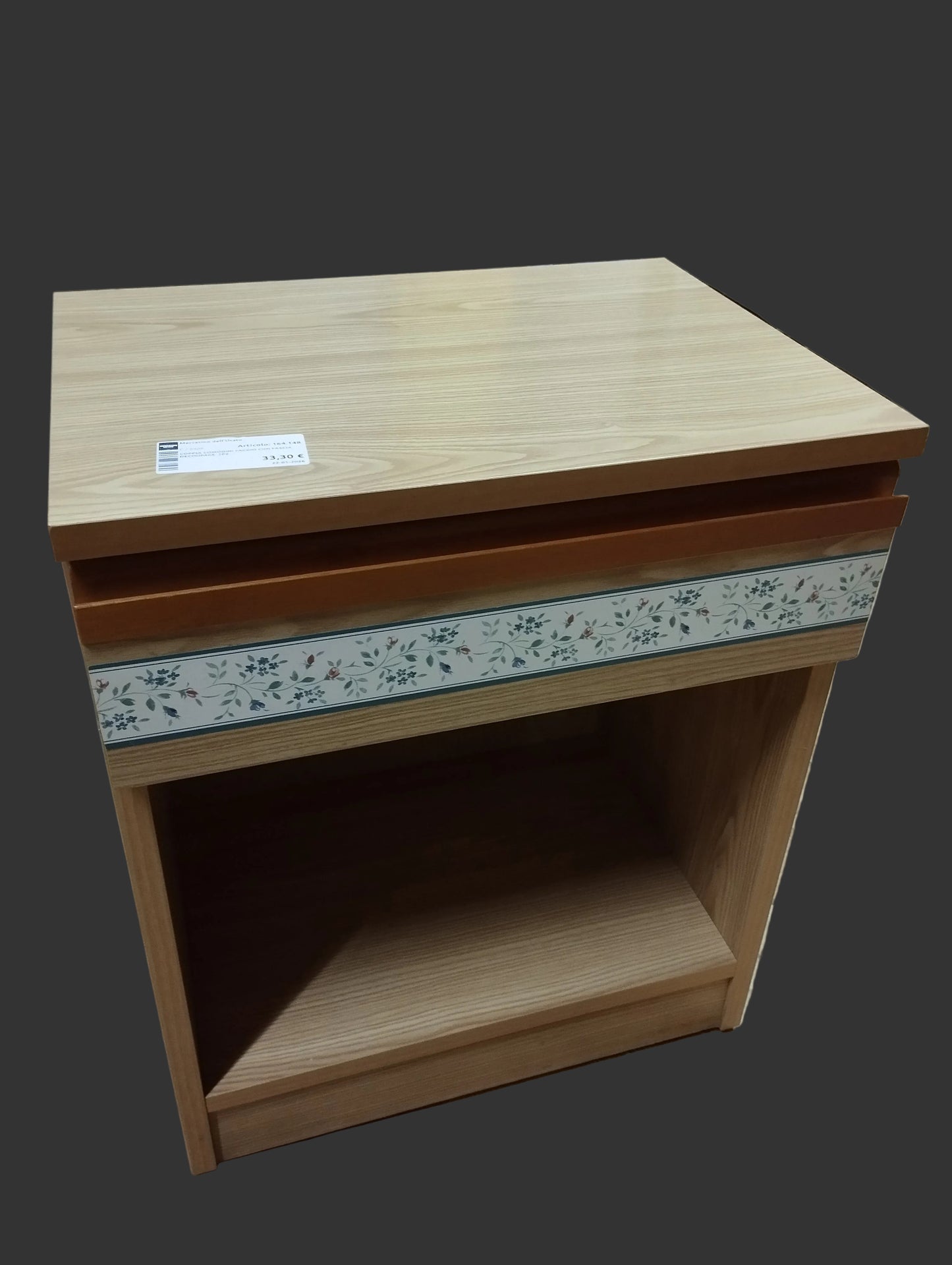Coppia Comodini Faggio Con Fascia Decoupage  2pz