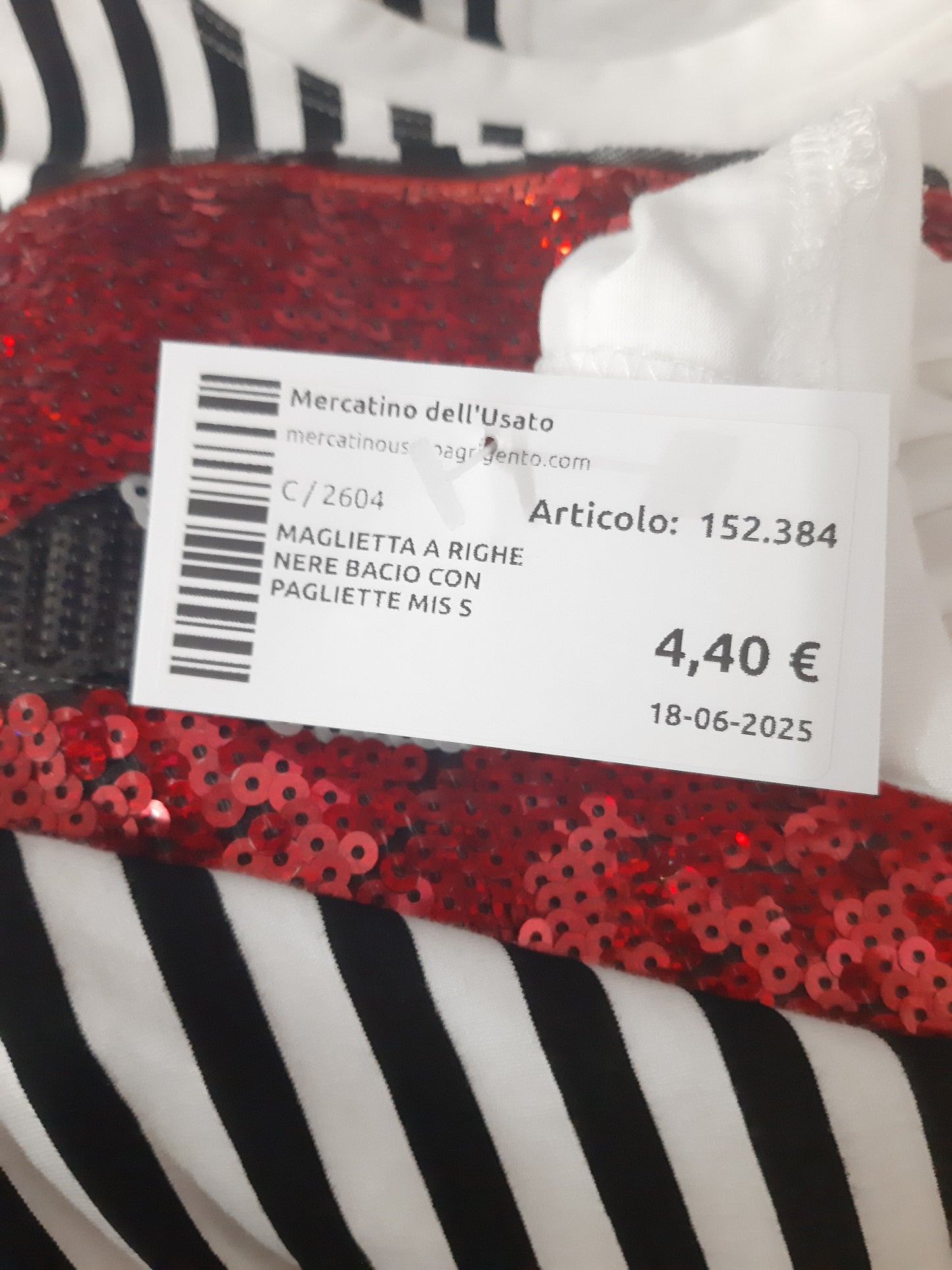 Maglietta A Righe Nere Bacio Con Pagliette Mis S