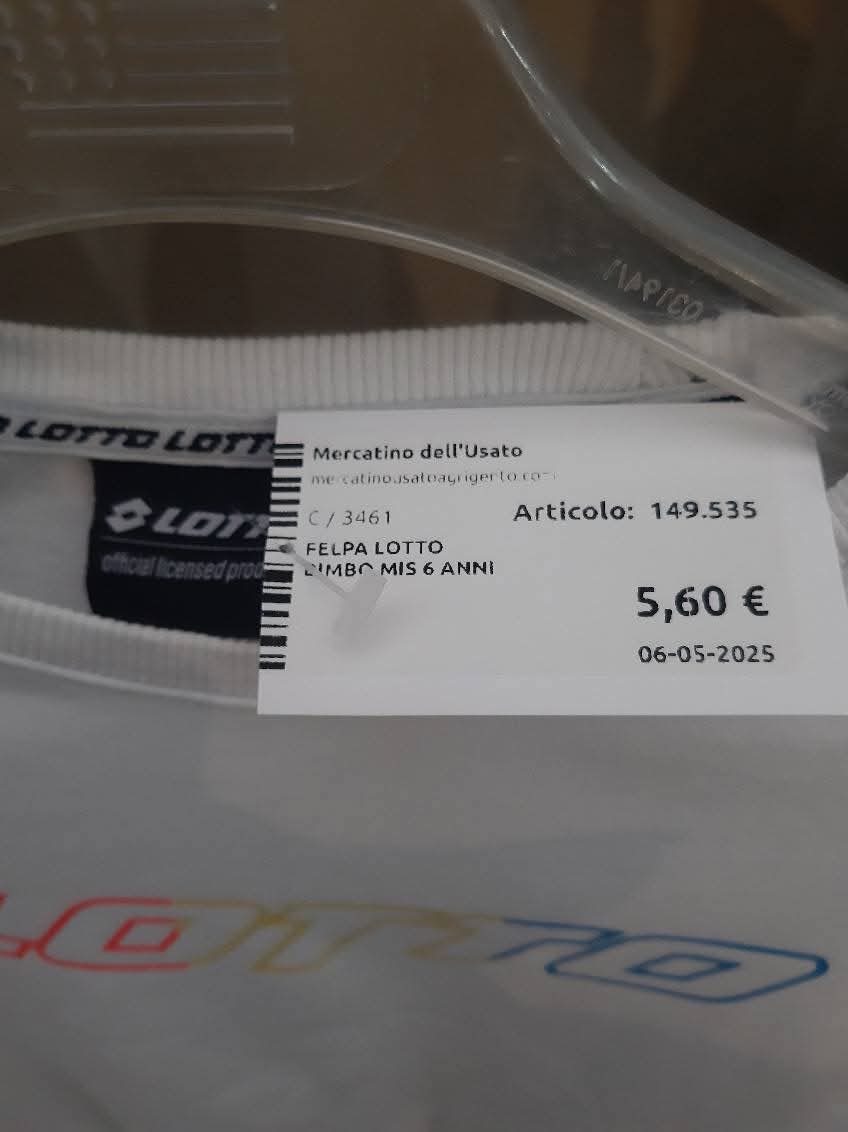 Felpa Lotto Bimbo Mis 6 Anni