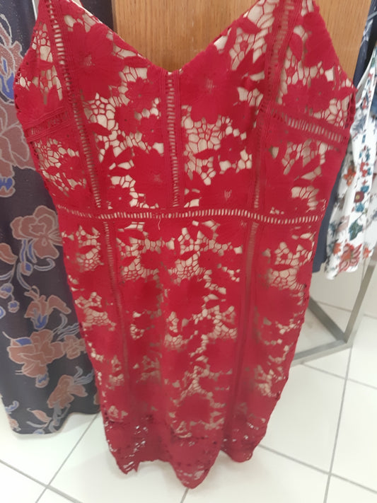 Vestito In Pizzo Bordeaux E Panna  Misura 44