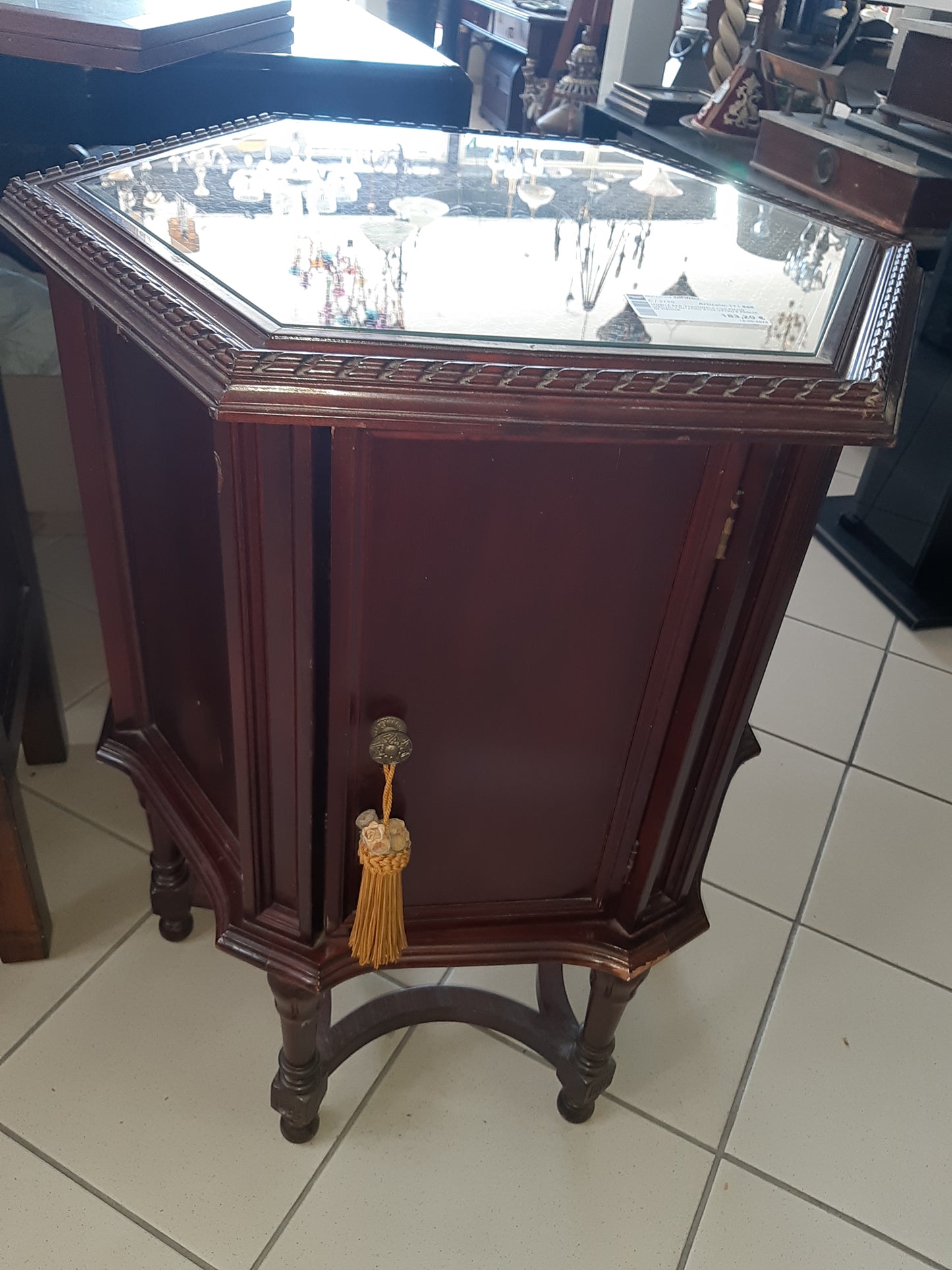 Mobile Bar  Esagonale Con Piano Girevole Interno Base Vetro E Paglia Di Vienna