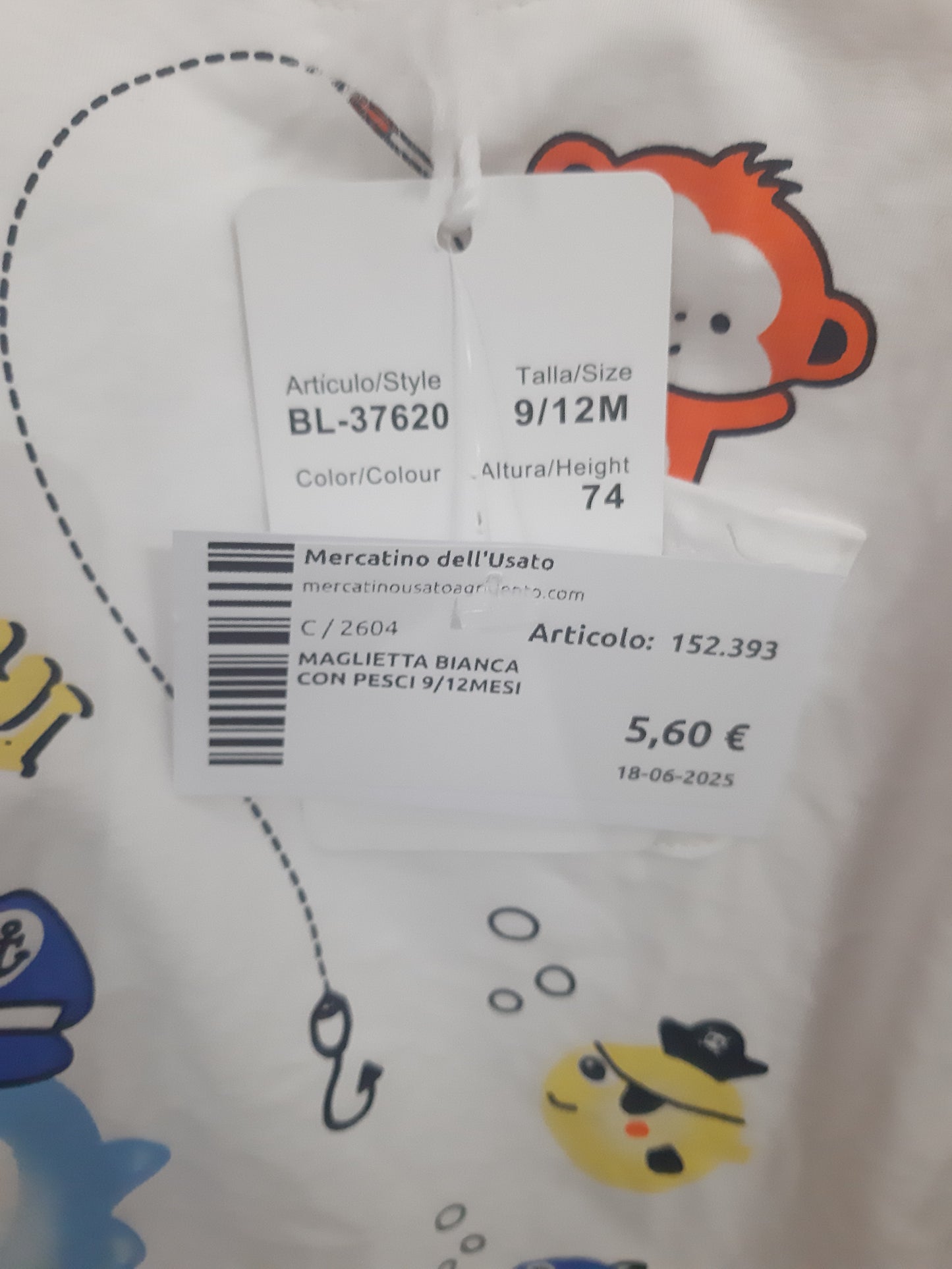 Maglietta Bianca Con Pesci 9/12mesi