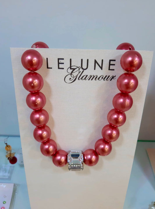 Collana Perle Rosate Con Centrale In Strass