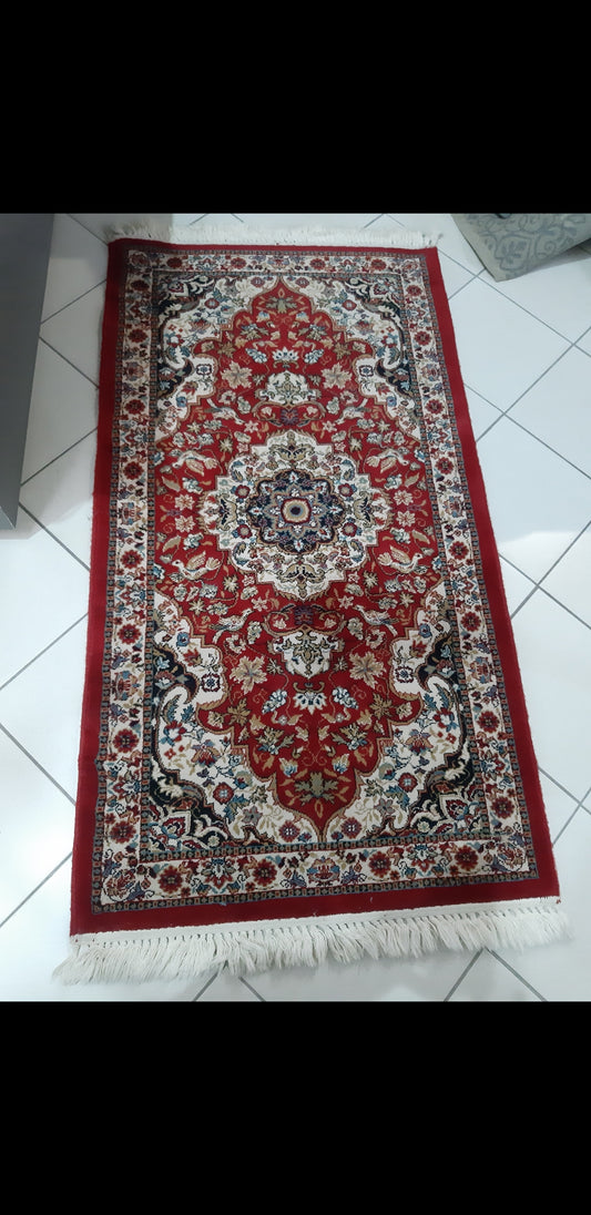 Tappeto 154x82 Beige Bordo Rosso Lana