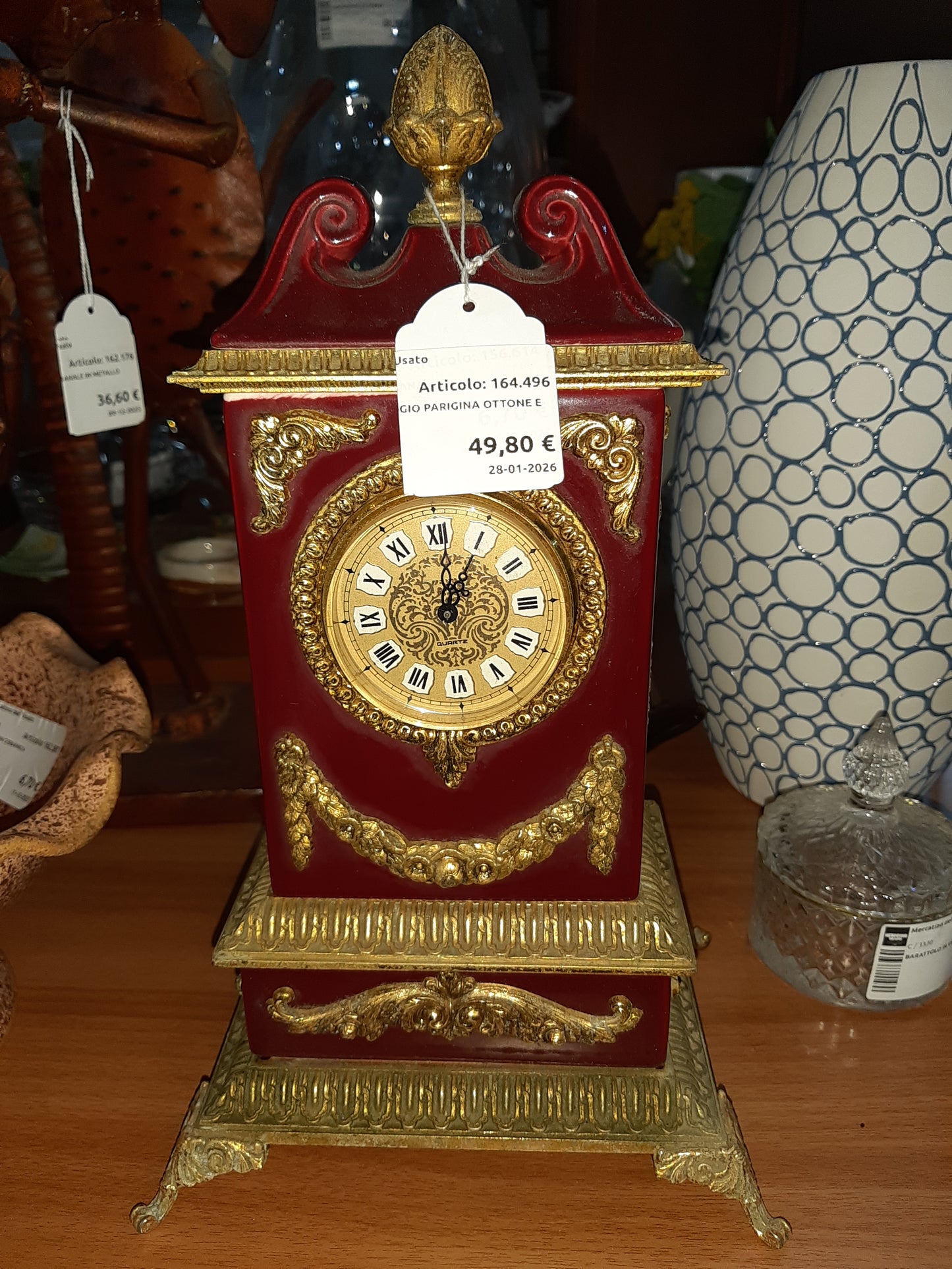 Vecchio Orologio Parigina Ottone E Ceramica