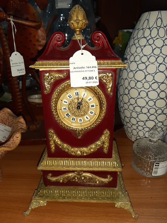 Vecchio Orologio Parigina Ottone E Ceramica