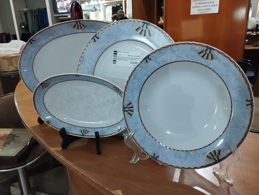Servizio Piatti Bavaria 40 Pezzi Design Raffinato ,bordo Marmorizzato Decori A Ventaglio