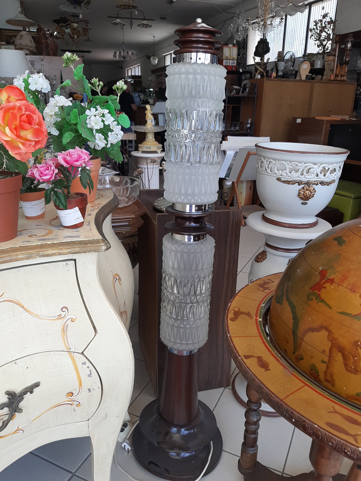 Piantana Murano Base Legno Doppia Luce