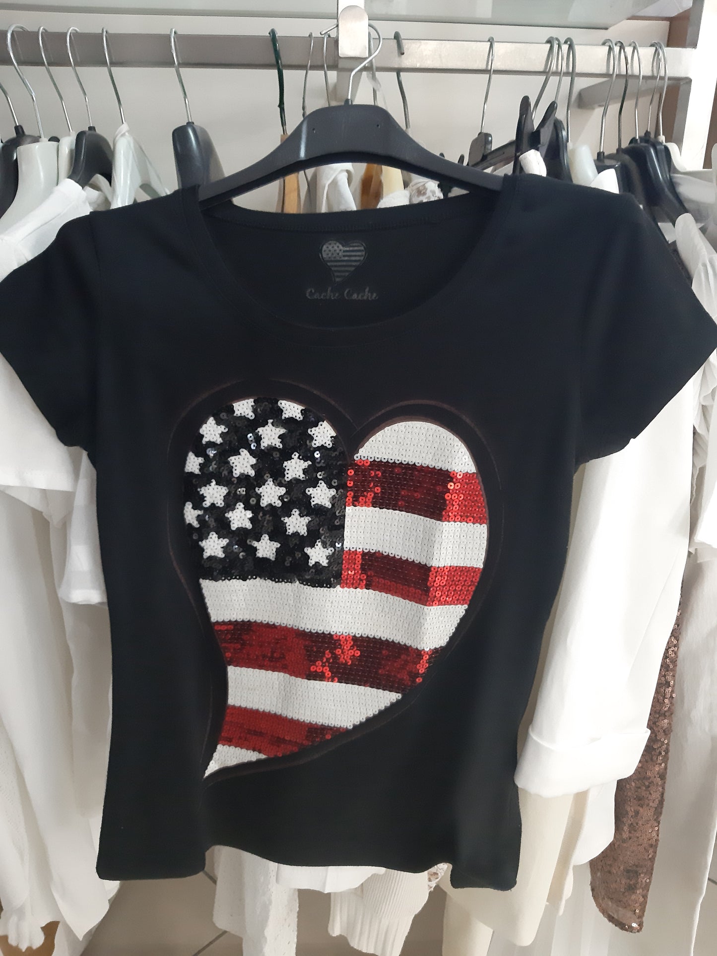 Maglietta Nera Con Cuore Con Strass Mis M