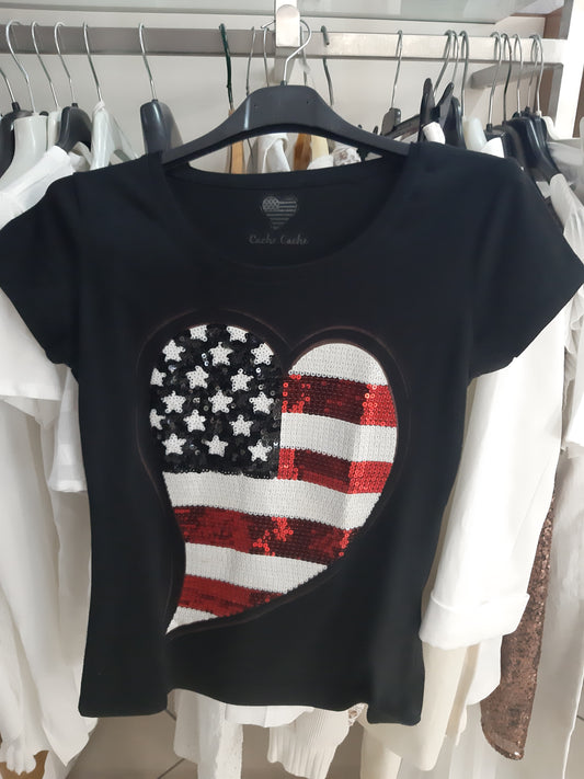 Maglietta Nera Con Cuore Con Strass Mis M