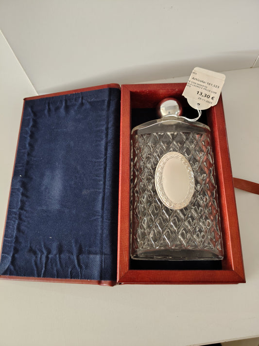 Bottiglia Liquore Con Inserto Argento In Scatola Legno E Pelle Con  Bordino Argentato
