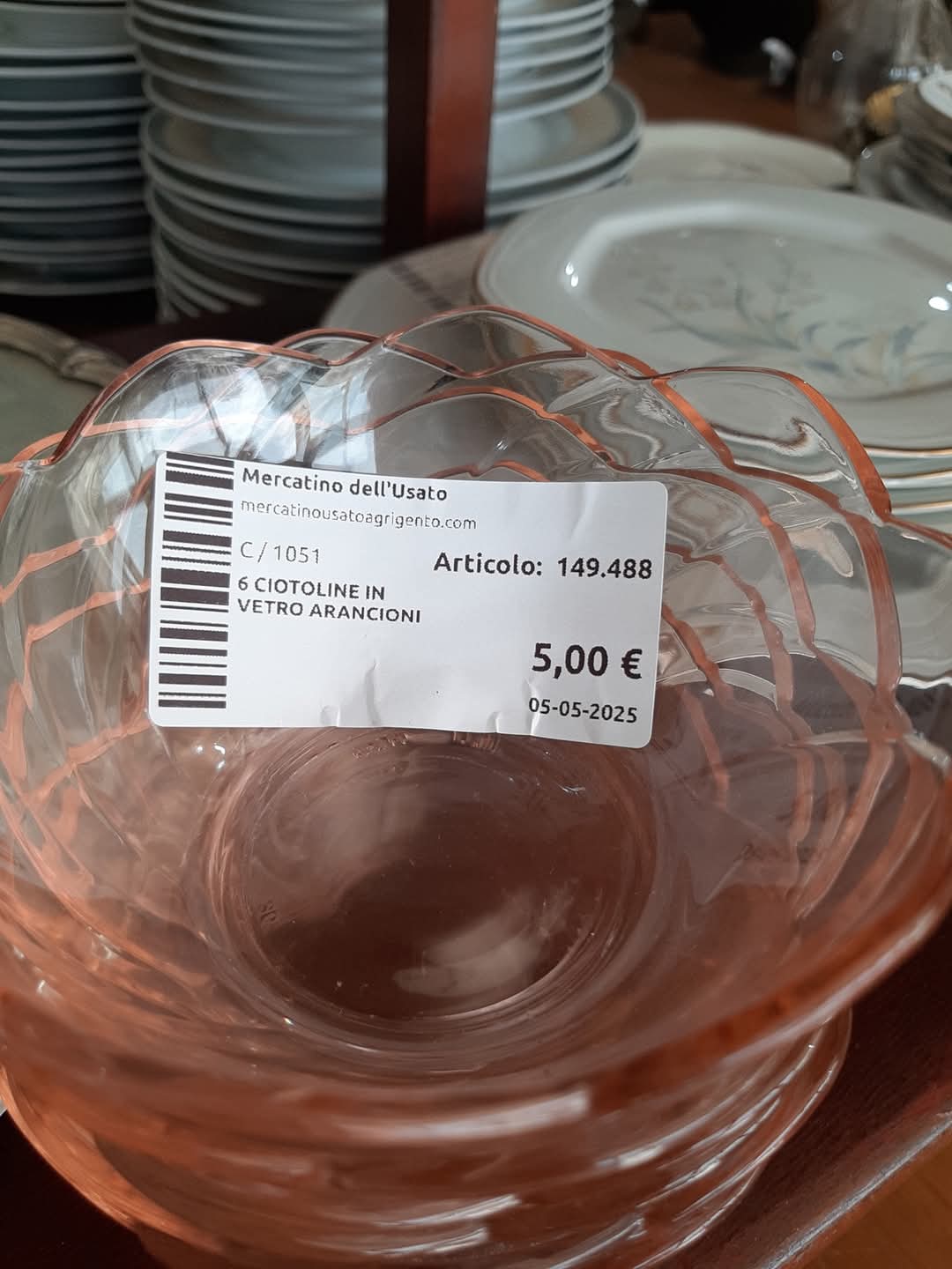 6 Ciotoline In Vetro Arancioni