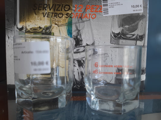 12 Bicchieri 6 Acqua+6 Vino In Vetro