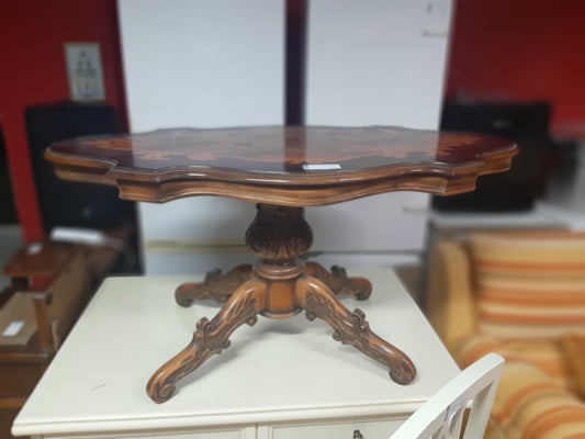 Tavolino Porta Lume Ovale Con Decori Intarsi