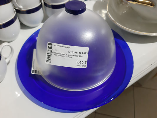 Porta Formaggio  Piatto Blu Con Coperchio In Plastica