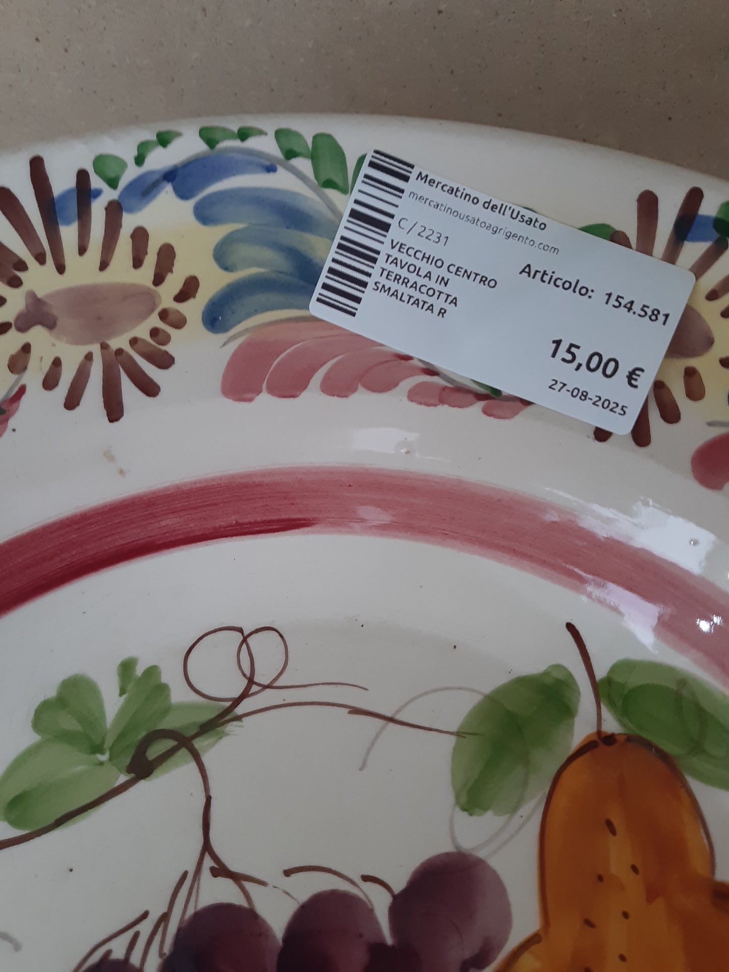 Vecchio Centro Tavola In Terracotta Smaltata R