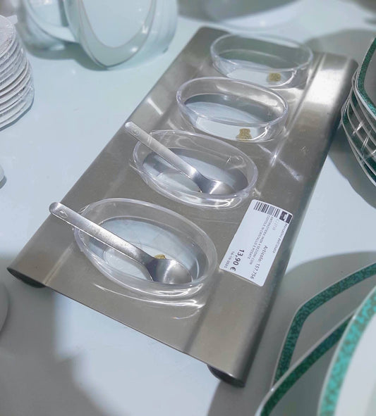 Antipastiera Inox 4 Sezioni Con Ciotole In Cristallo E Posate