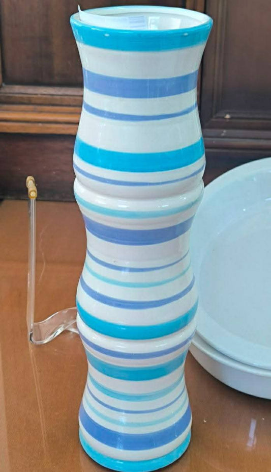 Vaso Fiori A Righe Bianco E Azzurro