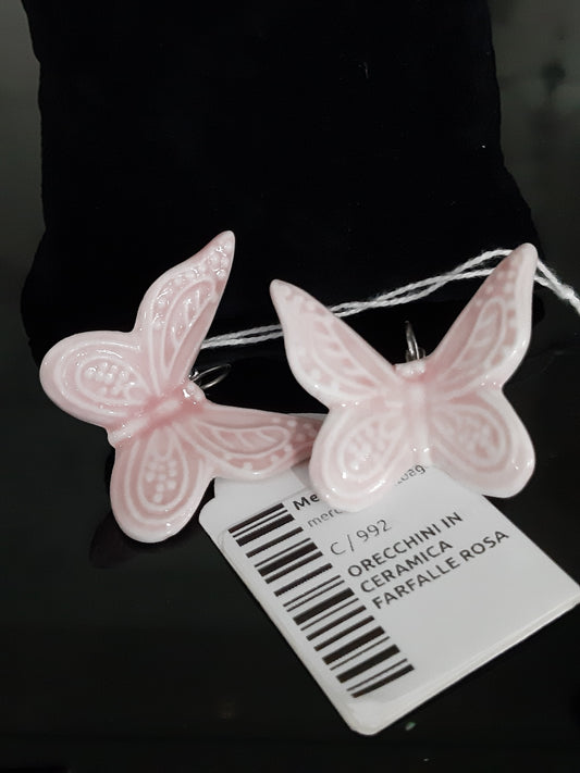 Orecchini In Ceramica Farfalle Rosa