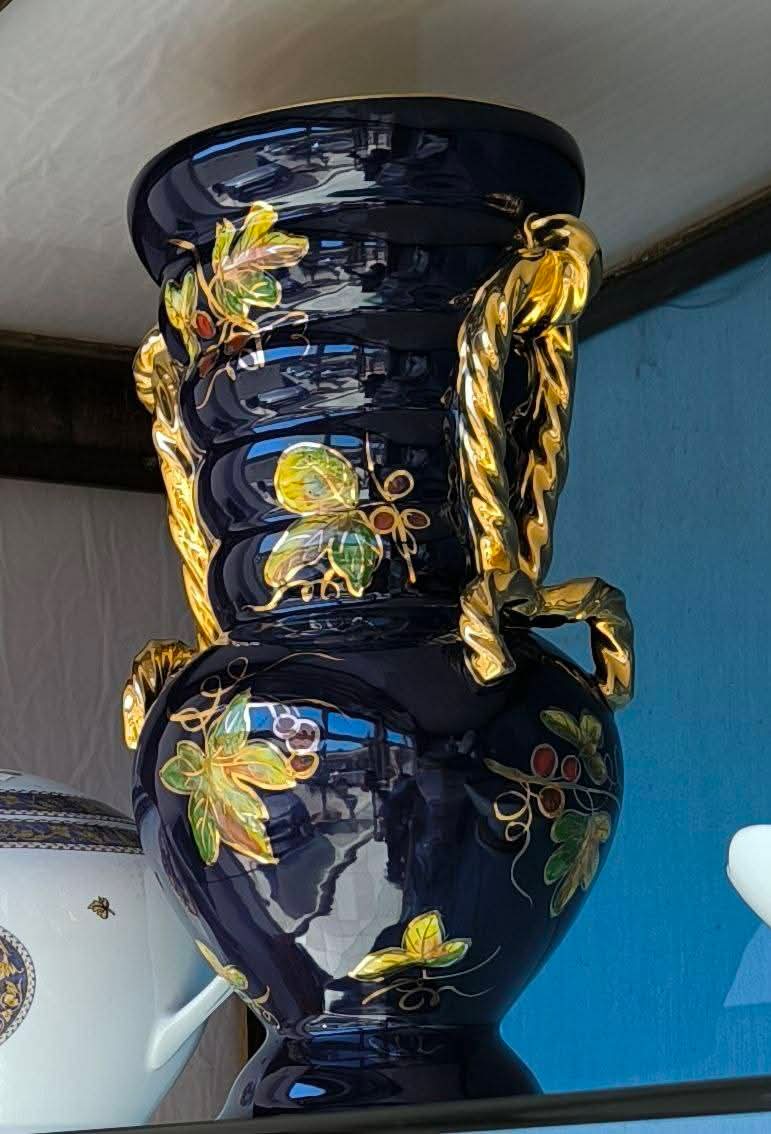 Vecchio Vaso Art.firenze Colore Cobalto E Oro