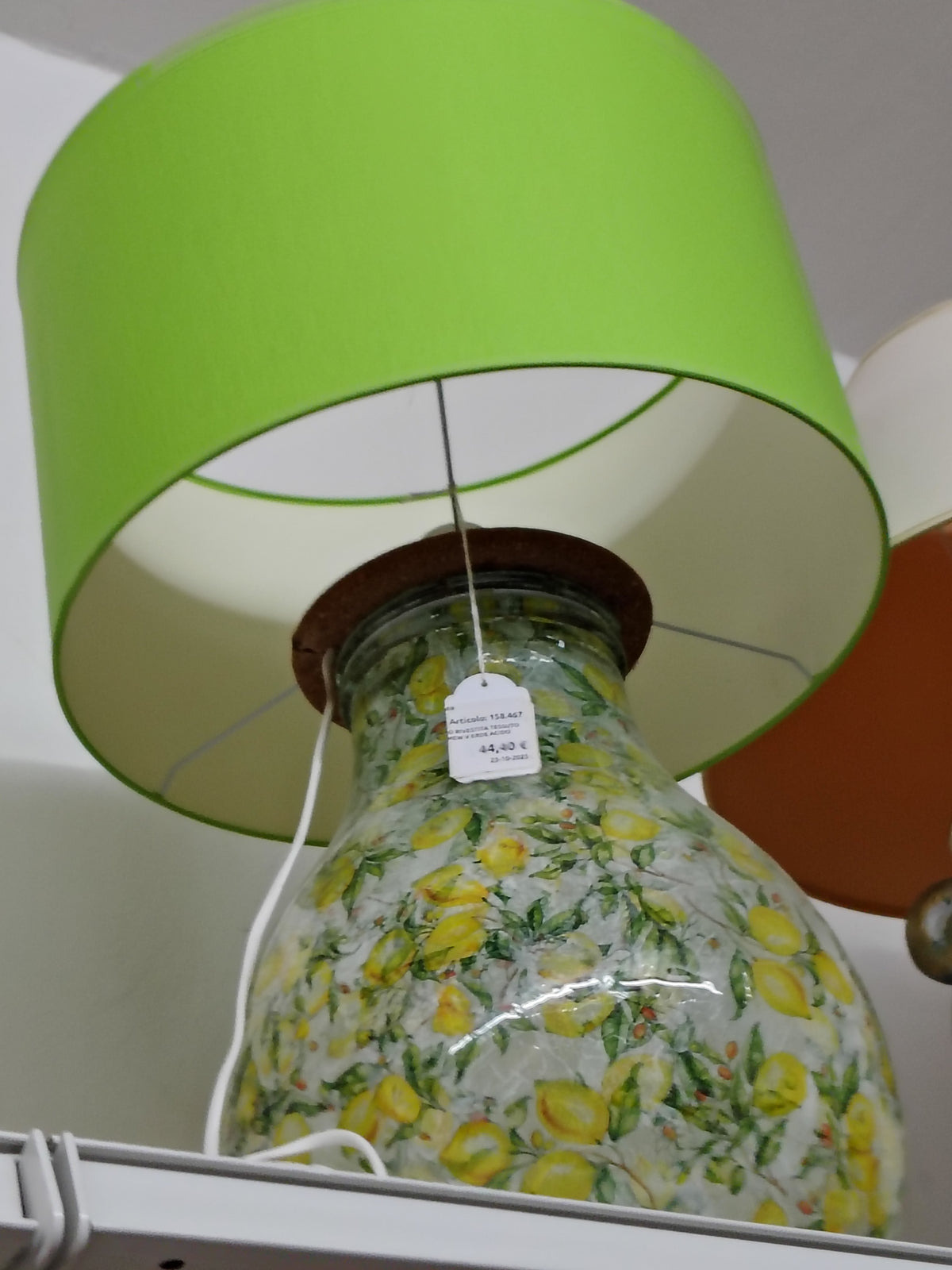 Lume Boccia Vetro Rivestita Tessuto Fiori Con Paralumew V Erde Acido