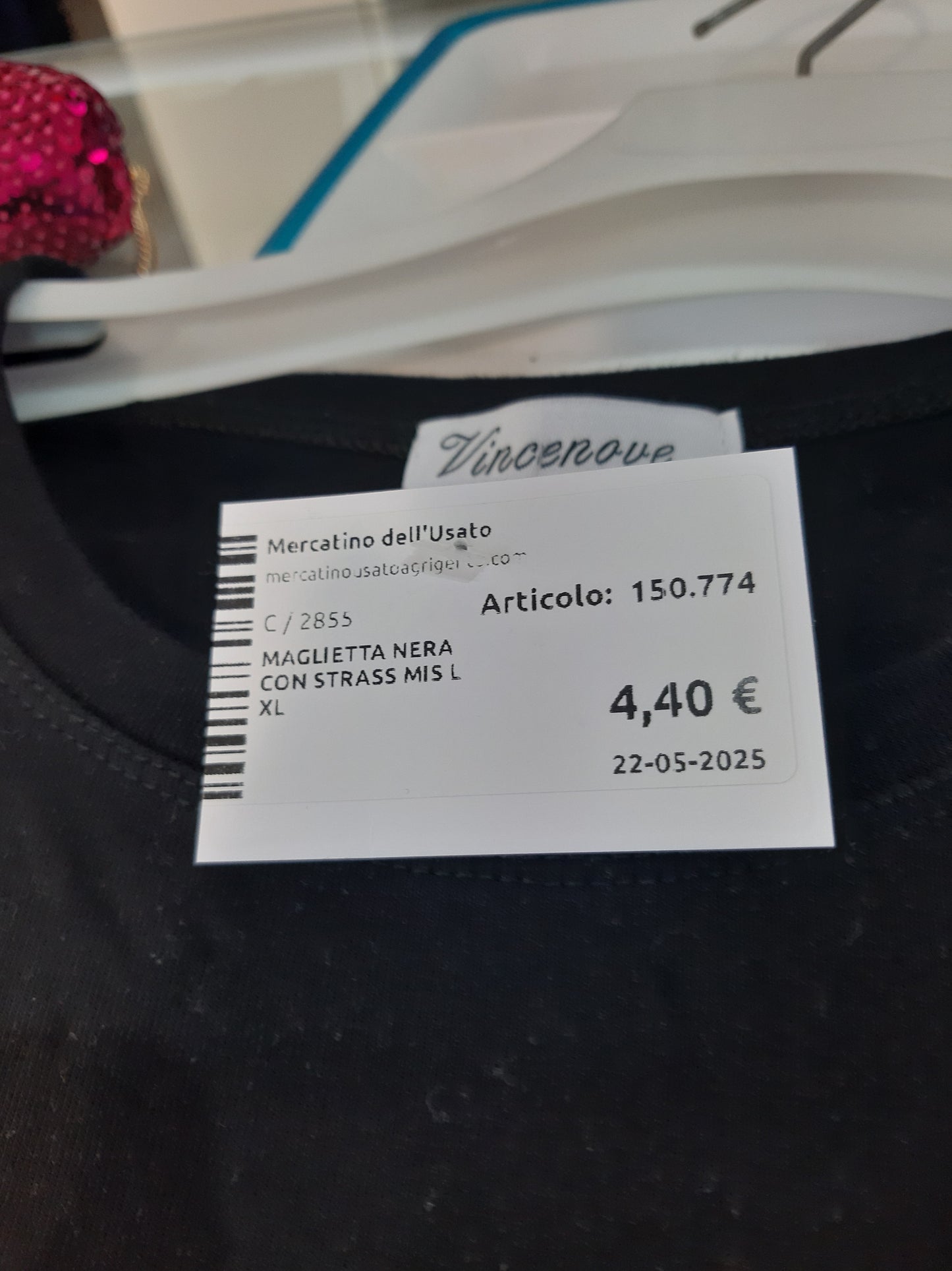 Maglietta Nera Con Strass Mis L Xl