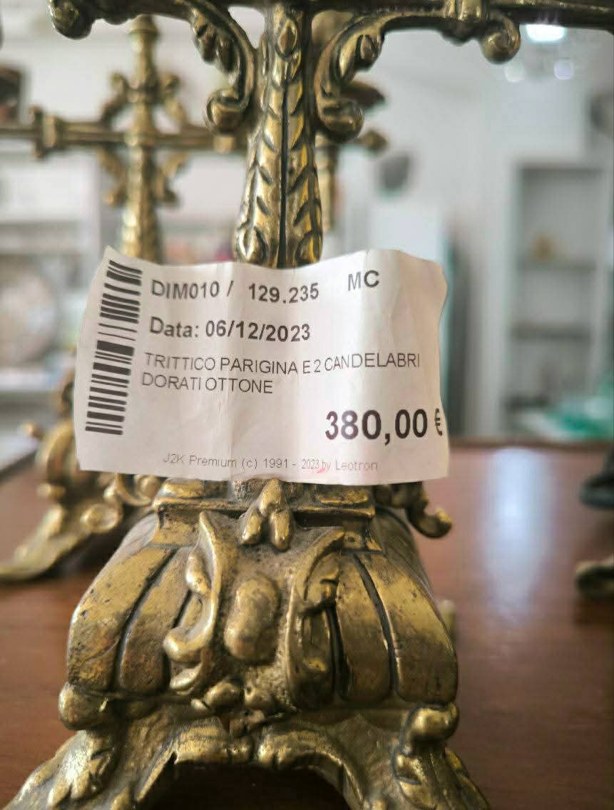 Trittico Parigina E 2 Candelabri Dorati Ottone