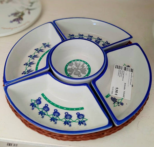 Antipastiera In Ceramica 5 Sezioni Con Supporto In Vimini
