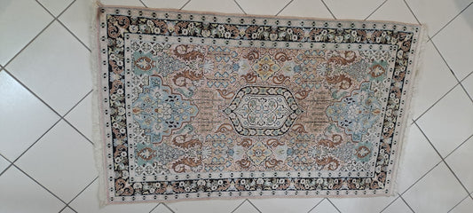 Tappeto Preghiera Lana E Seta Rosa E Azzurro 150x92