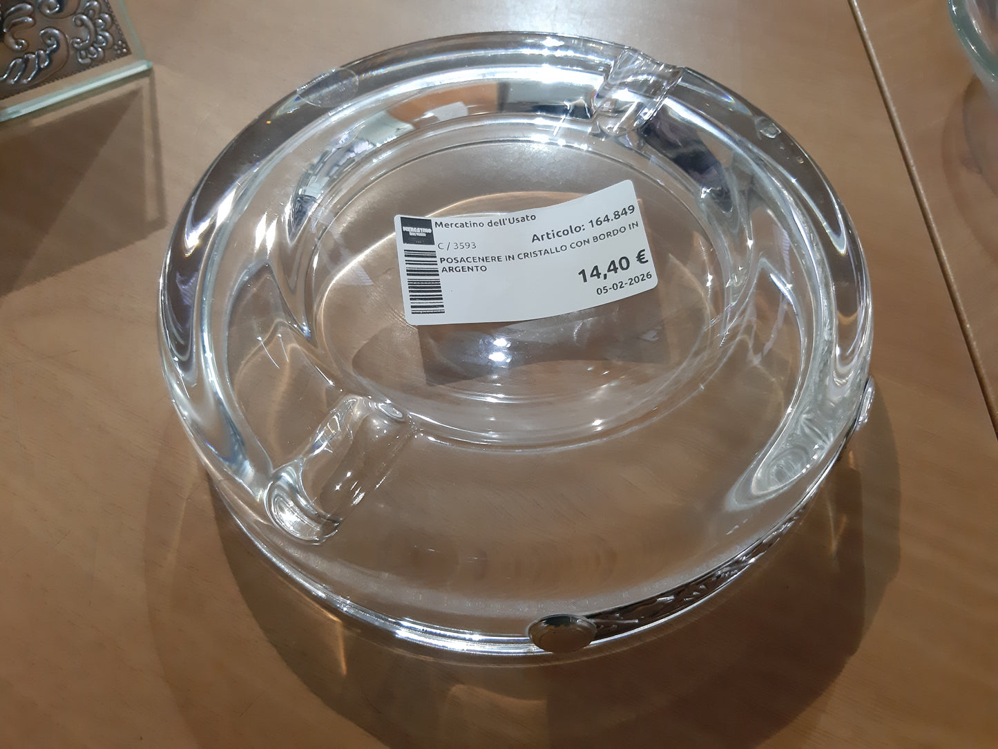 Posacenere In Cristallo Con Bordo In Argento