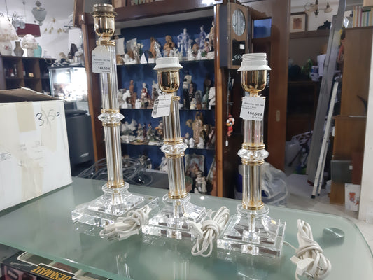 Tris Di Lumi In Cristallo  A Base Quadrata Particolari Dorati