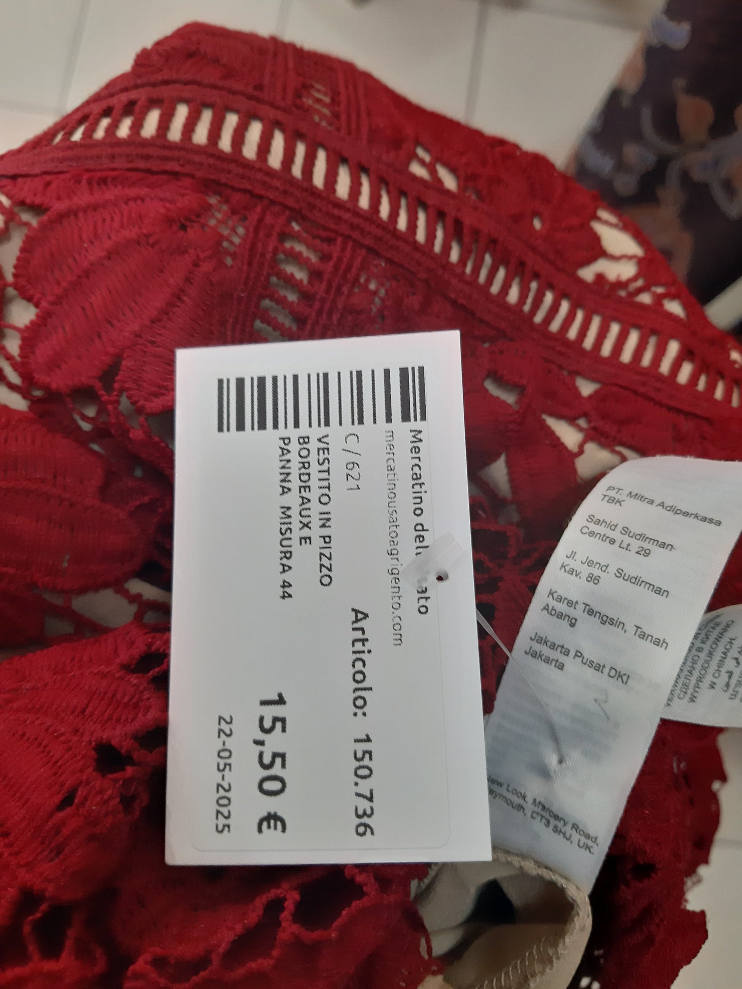 Vestito In Pizzo Bordeaux E Panna  Misura 44