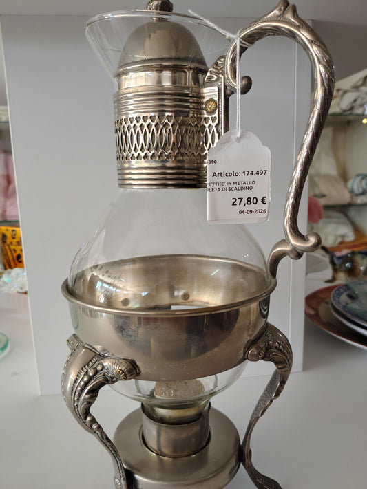 Caraffa Da Caffe'/the' In Metallo Argentato Completa Di Scaldino