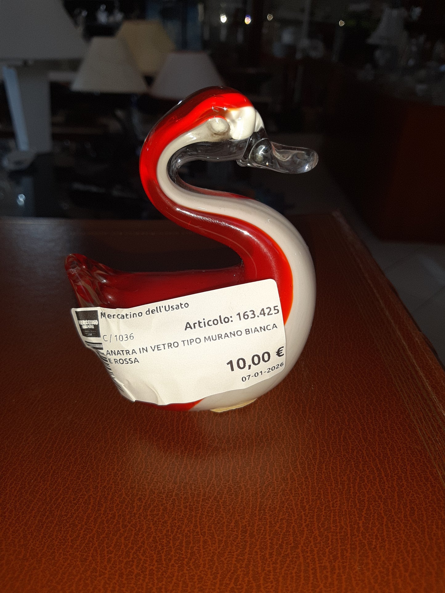 Anatra In Vetro Tipo Murano Bianca E Rossa