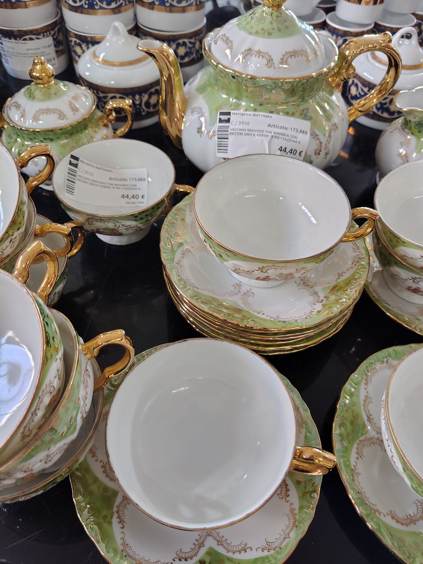 Vecchio Servizio The Bavaria Con Decori Oro E Verde 15 Pz-1tazzina R.
